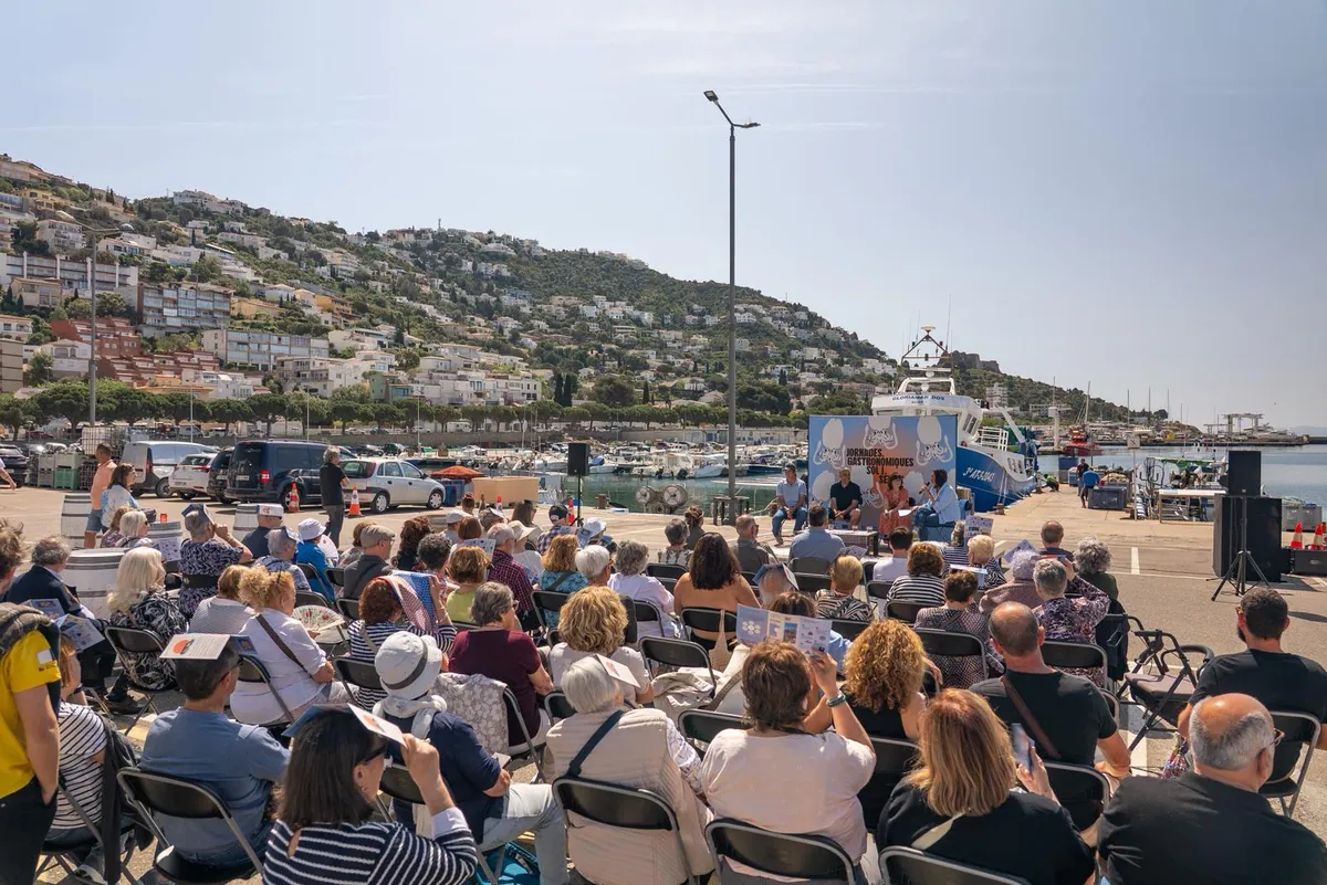 Públic assegut a l’aire lliure davant del mar durant la Jornada Sol i Sèpies